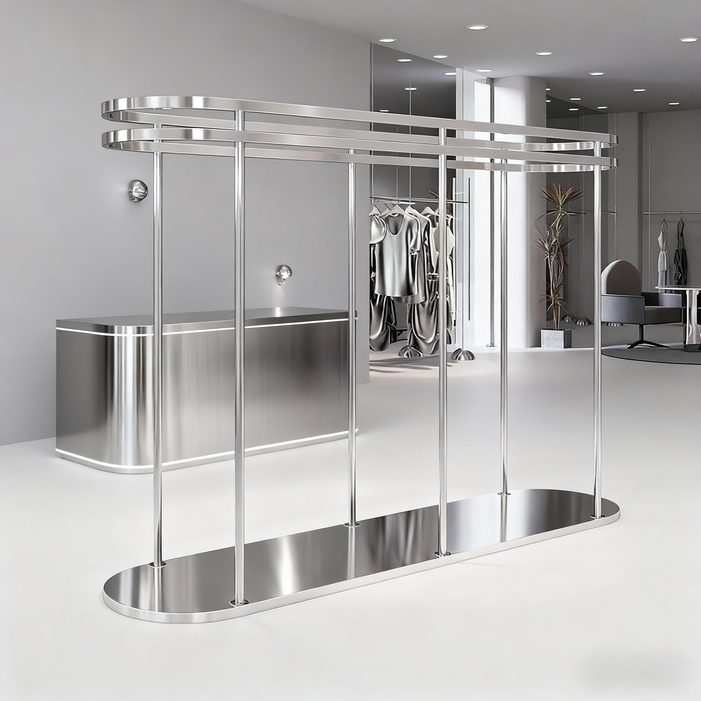 服装店展示架不锈钢中岛挂衣服架女装店落地中间摆放双排陈列货架,商业/办公家具,服装展示架,淘宝优惠券,粉丝福利购,淘宝优惠卷