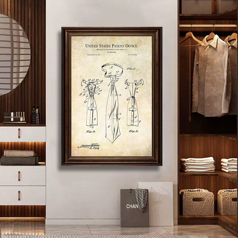 西装店装饰画复古洋服手绘草图服装定制挂画婚纱店设计工作室壁画