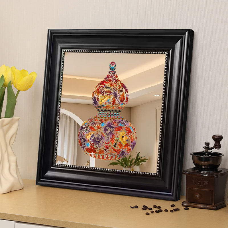 中古风葫芦挂画玄关装饰画入户门福禄客厅镜子壁画餐厅轻奢高级感