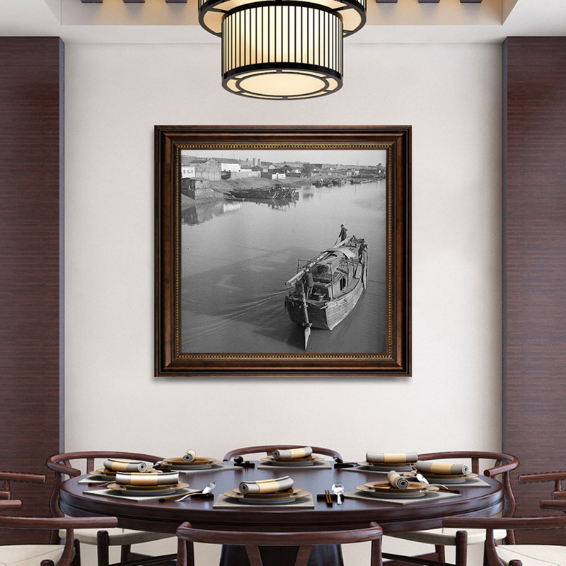 黑白照片复古装饰画港式茶餐厅挂画渔民酒楼怀旧乡村老照片墙壁画
