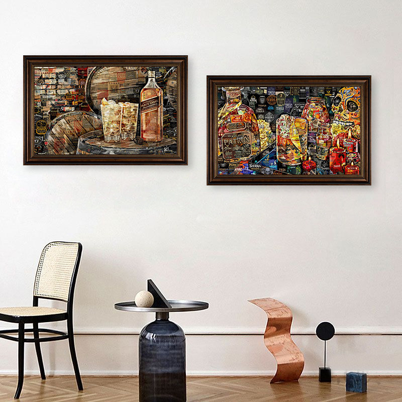 美式复古酒吧挂画夜店酒馆包厢背景装饰画威士忌洋酒啤酒工业壁画
