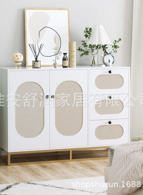 复古藤条金属架餐边柜玄关收纳