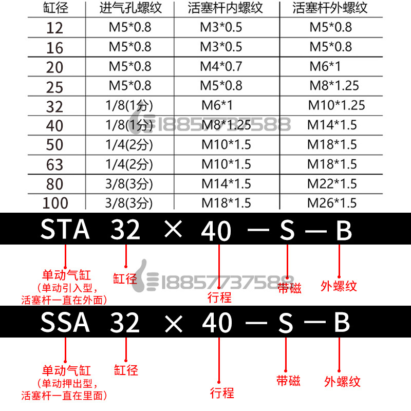 代替亚德客STA63/STA50x5x10x15x20x25x30-S-B弹簧单作用单动气缸