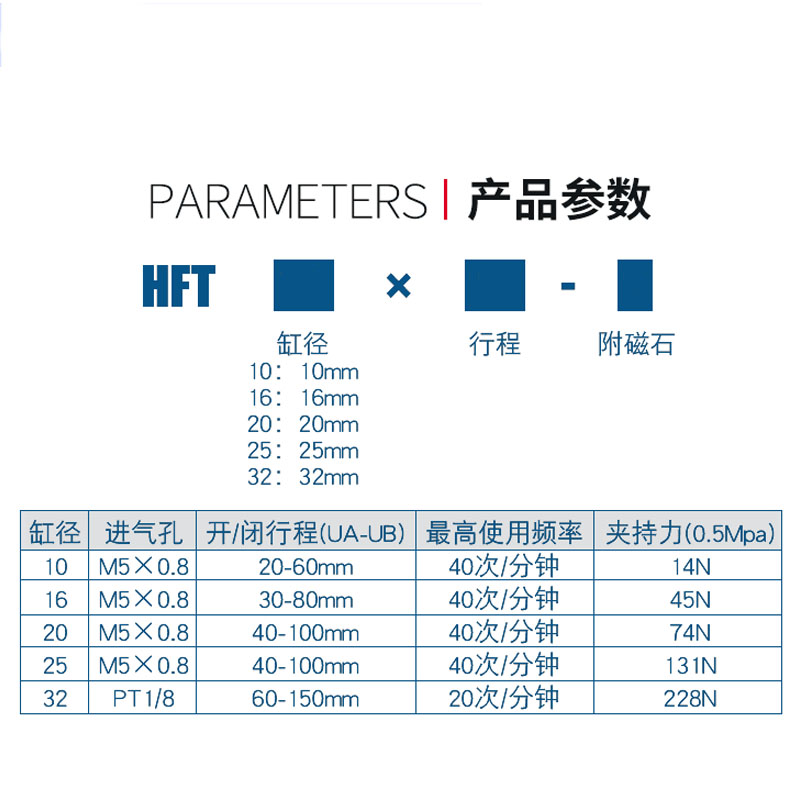 亚德客平行夹爪手指气缸HFT10/16/20/25/32-20/30/40/60/80/100-S