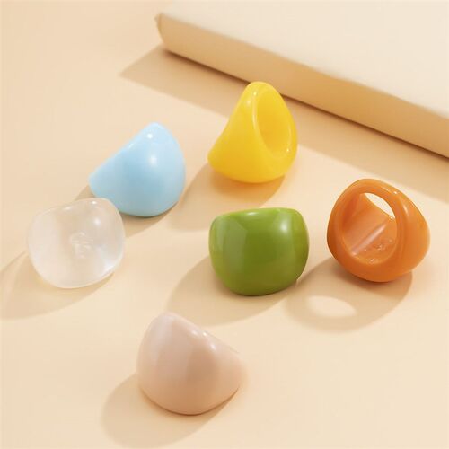极速~Jewelry simple geometry macarone color arc ring cool wi