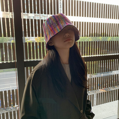 好货2021 New Ladies Korean Rainbow Color Wool Fisherman Hat