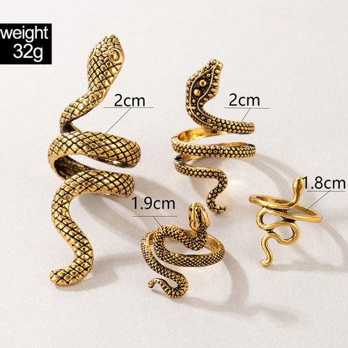 极速docona 4pcs/set Vintage Snake Animal Rings for Women Got