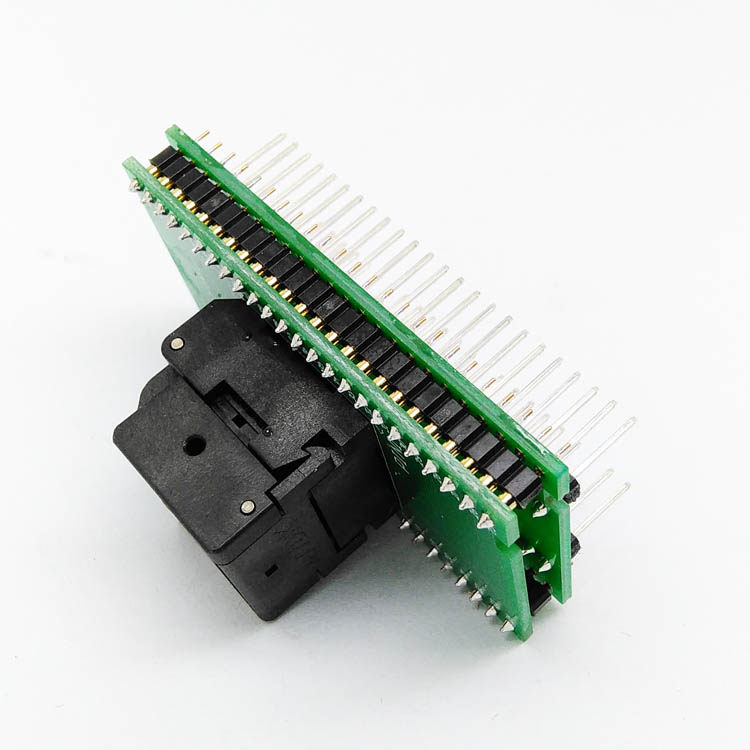 QFN48 芯片烧录座 0.4间距测试座翻盖弹片烧写座双层板双排针工厂