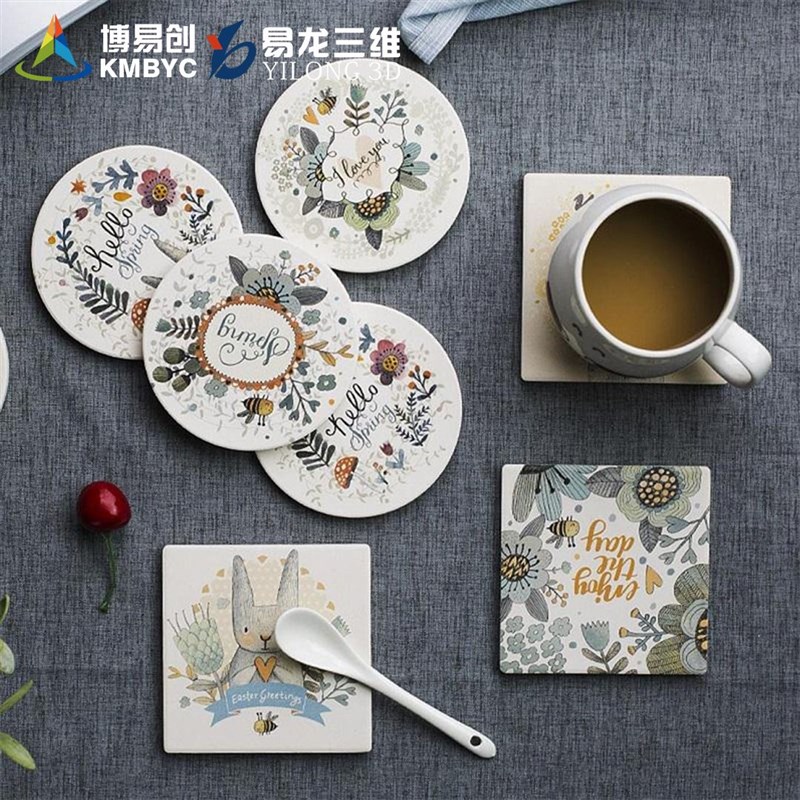 onepass高速印表机中纤板餐垫uv彩印陶瓷杯垫logo图案喷绘印刷机