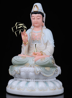 汉白玉观音佛像供奉家用玉石雕观音像家供观世音菩萨摆件