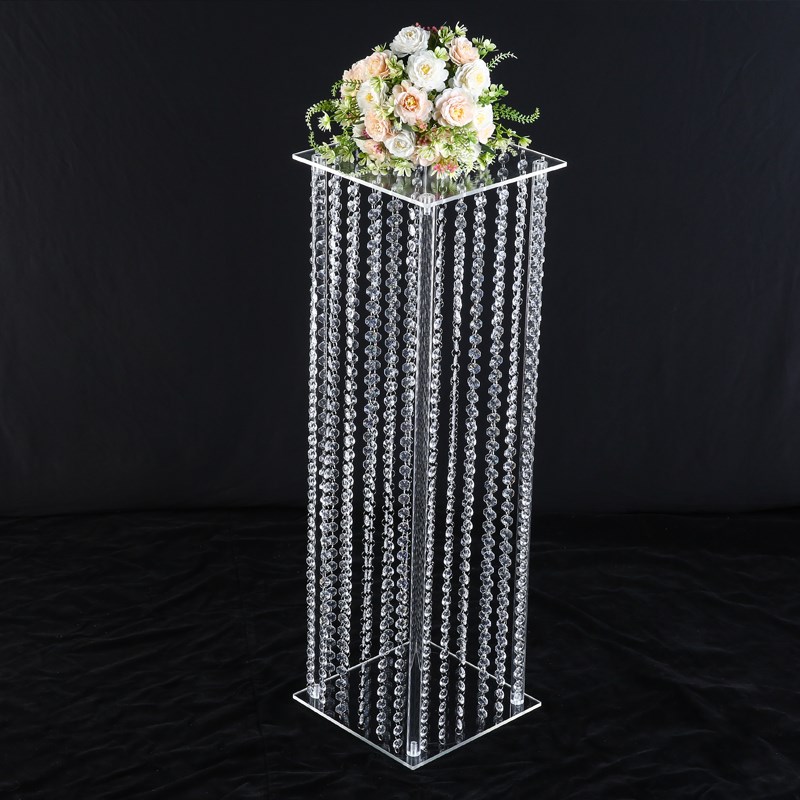 婚庆道具压克力透明烛台水晶珠帘花架G餐桌摆件T台路引创意装饰件