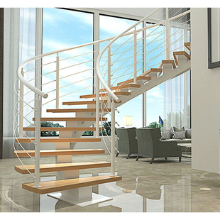 弧形楼梯设计 单龙骨钢木旋转楼梯 澳洲别墅不锈钢栏杆扶手楼梯