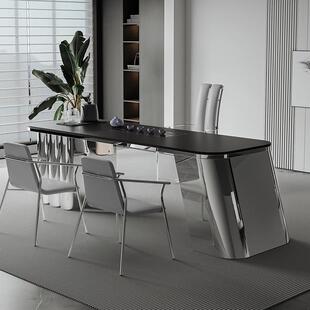 现代岩板茶台轻奢高级感简约办公室别墅泡茶桌创意意式茶桌椅组合