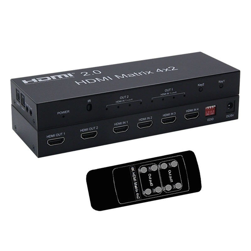 跨境HDMI 2.0矩阵4X2分配器带音频输出切换器支持3D 4进2出矩阵4K
