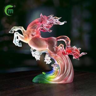 锋明琉璃马到成功摆件办公室装饰品工艺品古法琉璃马奖杯生肖动物
