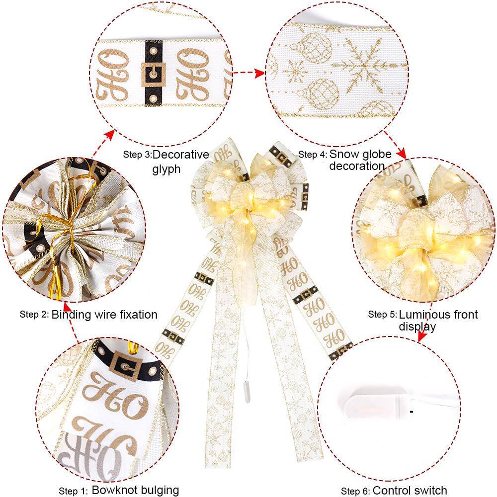 2025跨境发光圣诞蝴蝶结 圣诞节装饰双层蝴蝶结diy配饰门饰挂件