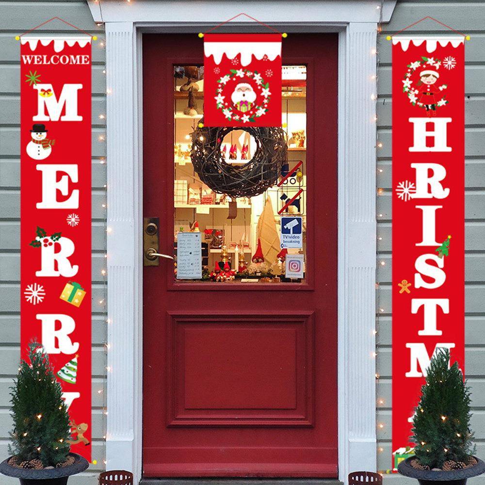 跨境 圣诞节快乐挂布 merry christnas无纺布门帘横幅门挂
