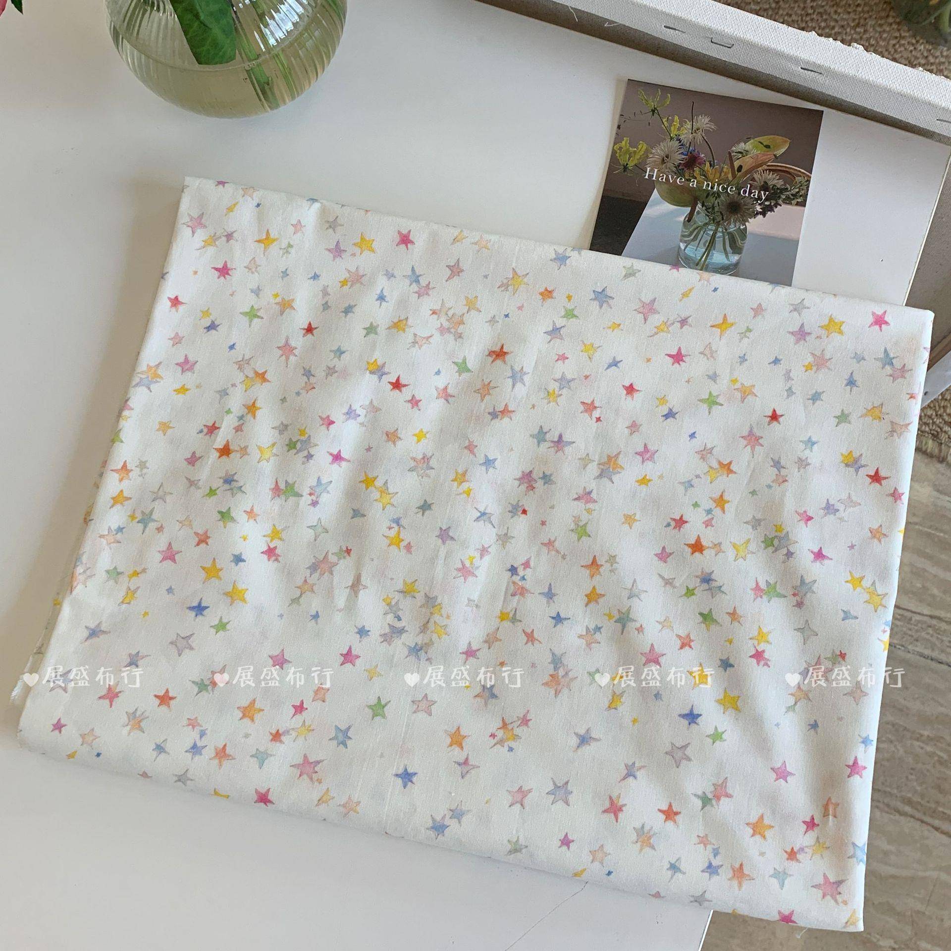 纯棉布料 全棉可爱五角星印花面料 家居服睡衣箱包亲子装童装