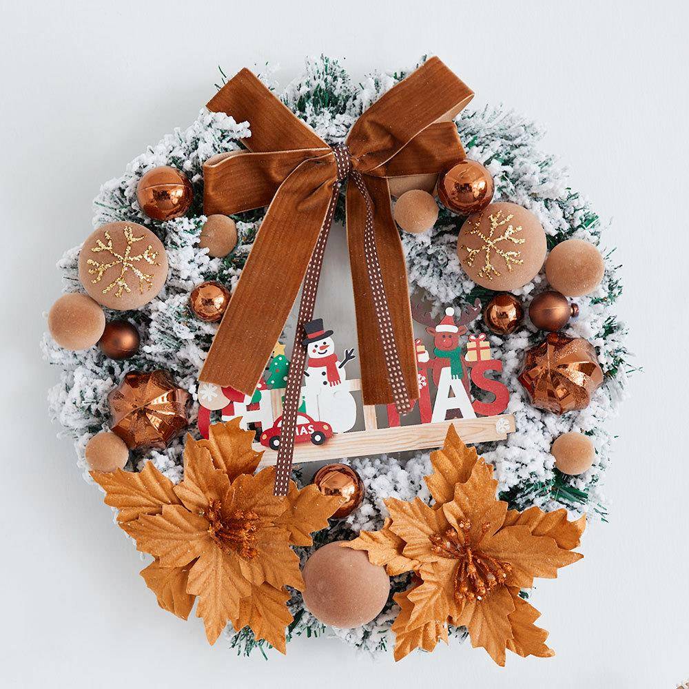 跨境TEMU圣诞花环仿真落雪植绒门环花圈藤圈前门门挂圣诞节装饰品