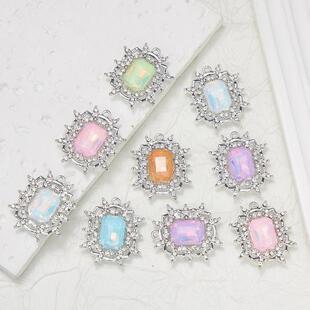 跨境新款长方八角钻吊坠合金镶钻饰品方形满钻彩色日系指甲钻