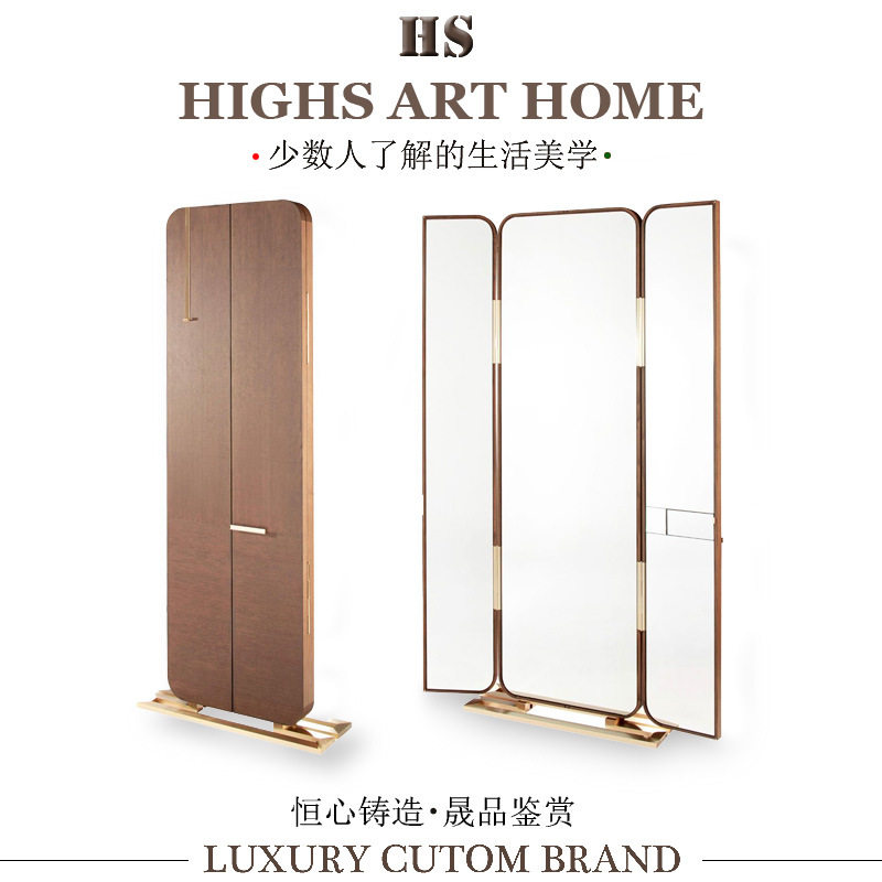 现代简约实木三折叠全身镜设计师别墅豪宅卧室客厅创意落地穿衣镜