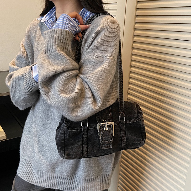 日本品质复古水洗牛仔布包潮流时尚腋下包百搭通勤风休闲大容量单