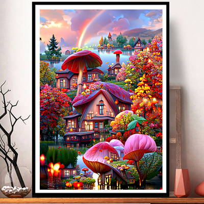 繁华蘑菇屋十字绣2023新款绣线客厅田园梦幻屋小件印花风景自己绣