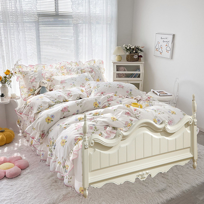 纯棉无床尾床裙款四件套 欧式夹棉加厚床罩加棉床单床盖床上用品