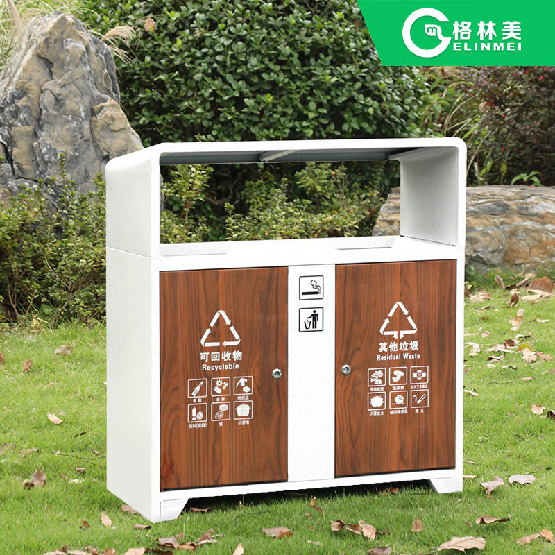 户外垃圾桶木纹石纹果皮箱分类景区垃圾箱公园双筒厂家批发
