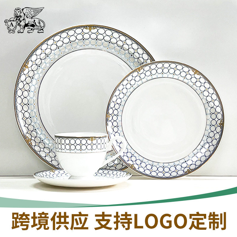 轻奢陶瓷餐具碗碟套装家用高档骨瓷欧式金边饭碗盘子礼品跨境销售