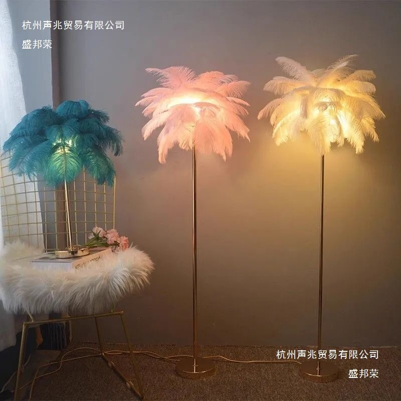 羽毛落地灯客厅鸵鸟氛围立式灯卧室床头灯网红轻奢直播间创意台灯