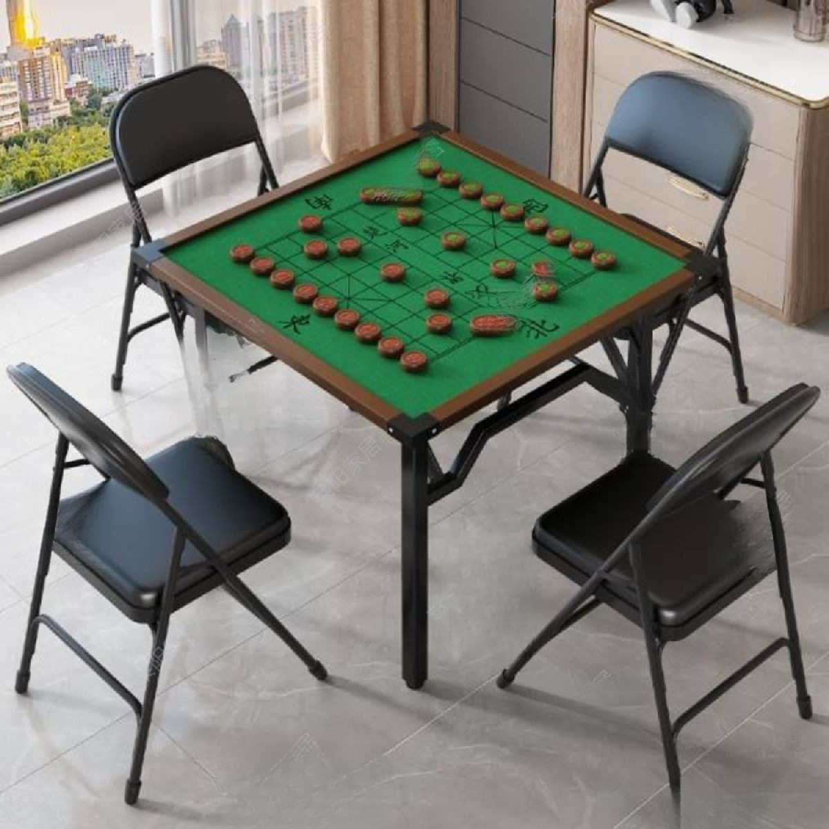 可折叠麻将桌棋牌两用桌手打多功能简易折叠餐桌结实稳固静音桌布