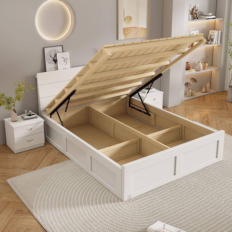 1单人1m松木床高箱主卧储物2m气压实木收纳床无漆箱体送床垫客厅