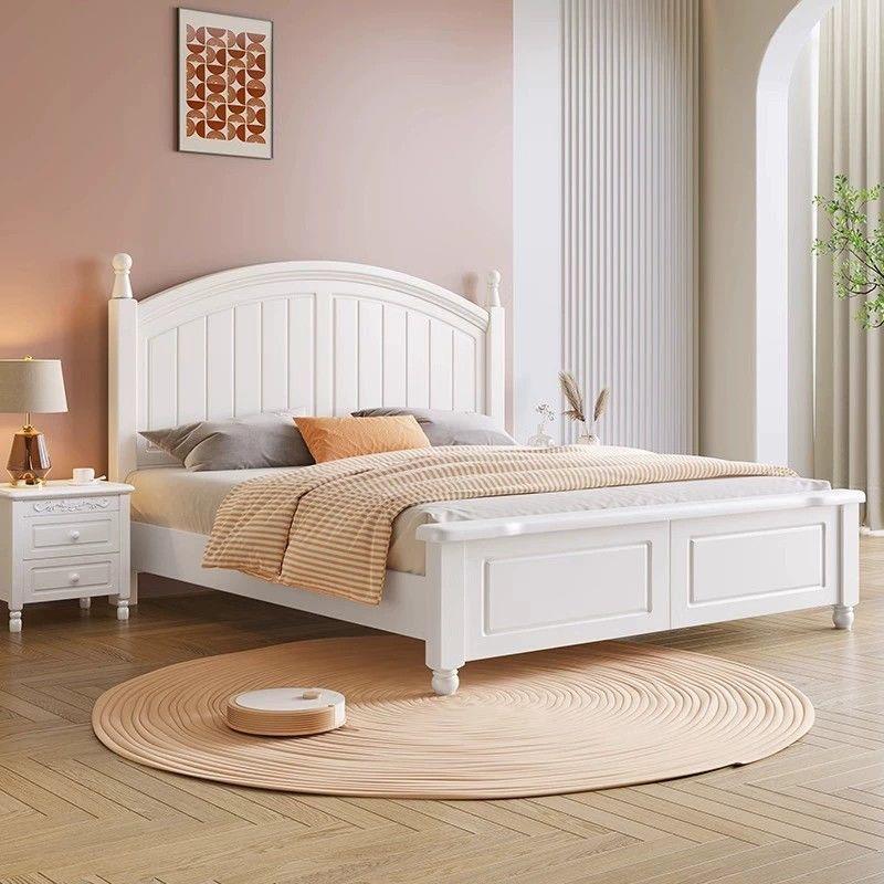 美式白色全实木床奶油风格现代简约公主婚床双人床主卧美式轻奢床