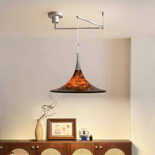 宋式美学中古餐厅吊灯可升降复古彩绘伸缩灯岛台书房飞碟摇臂吊灯