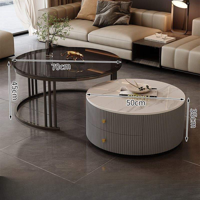 茶几轻奢简约现代客厅家用小户型北欧边几大理石岩板圆形小茶几桌