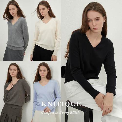 Knitique织迹羊绒混纺V领针织衫