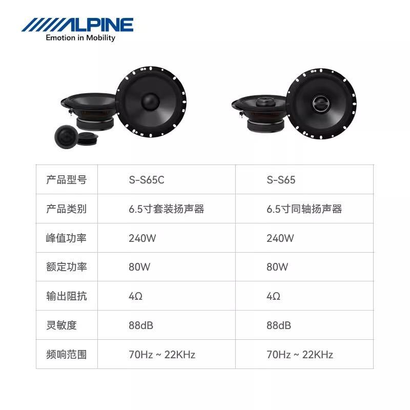 阿尔派发烧级S-S65C车载二分频套装扬声器汽车音响改装6.5寸喇叭