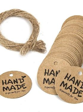 100PCS 3cm Round Shape Kraft  Paperboard With Rope HANDMADE