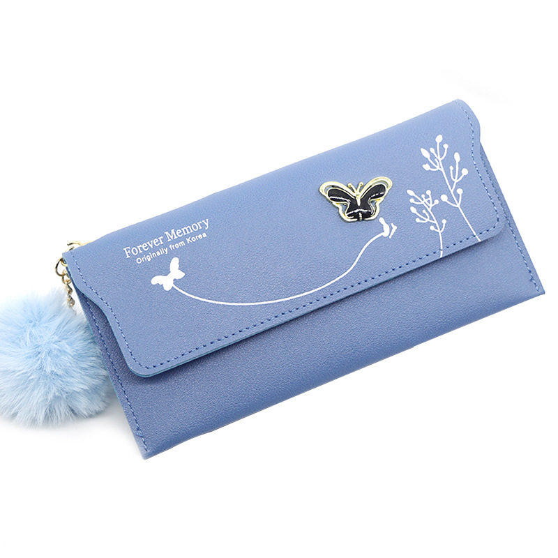 Fashionable New Women Long Wallets Pure Color Wool Ball Bow