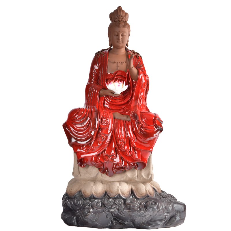 曾国清持莲观音佛像客厅观世音菩萨像中式家居供奉工艺品陶瓷摆件