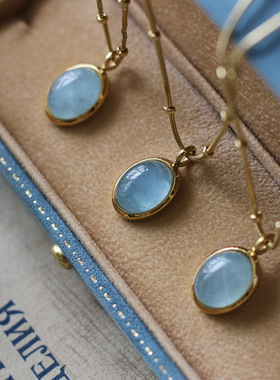 Natural Aquamarine Pendants Necklaces Titanium Steel Natural