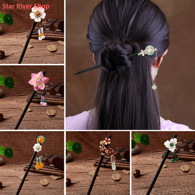 New Handmade Luxury Flower Hairpins Hair Sticks Vintage Wood