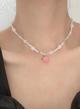 newMs. Transparent Butterfly new pink pendant clavicle neckl