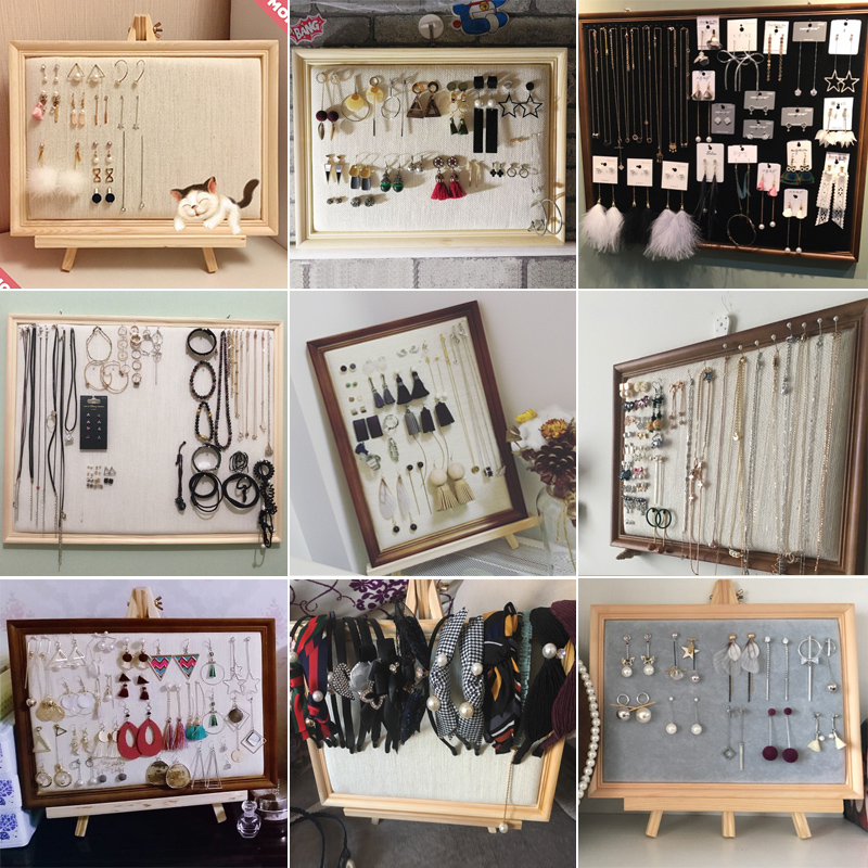 原木风耳环架家用挂墙首饰收纳架壁挂耳钉板挂项链架子饰品展示架