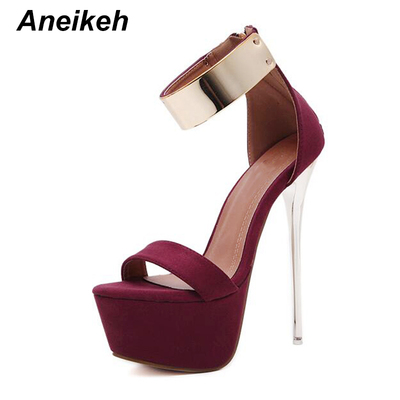 Aneikeh Ankle Strap Heels Platform Sandals Party Shoes For W