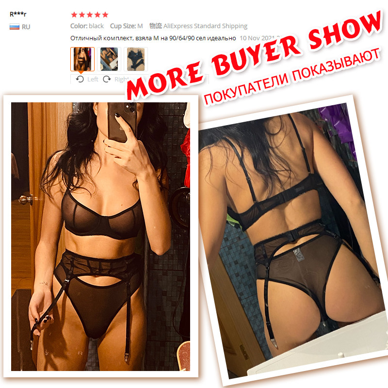 3PCS Mesh Thong Underwear Set Transparent G-String Womens Se