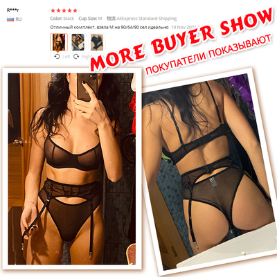 3PCS Mesh Thong Underwear Set Transparent G-String Womens Se