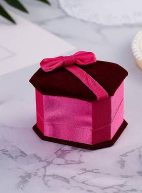 -Fashion simple octagonal bow jewelry packaging ring box jew