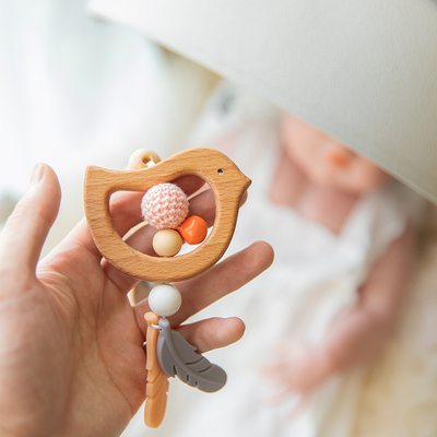 Wooden Music Rattle Animal Star Mobile Holder Teething Penda
